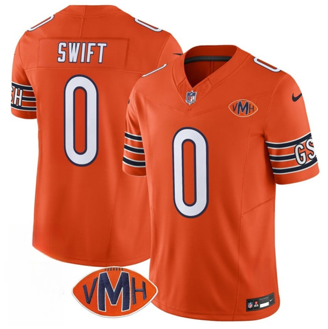 Men's Orange Chicago Bears #0 D'Andre Swift 2025 F.U.S.E. With VMH Patch Vapor Untouchable Limited Stitched Football Jersey
